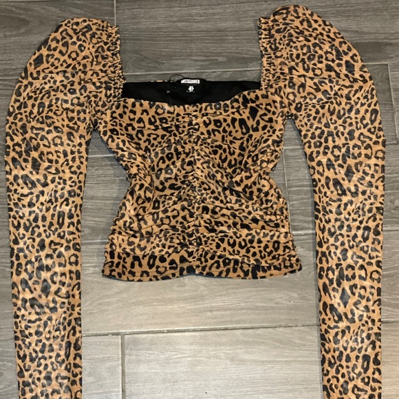 brown leopard mesh ruched milkmaid top